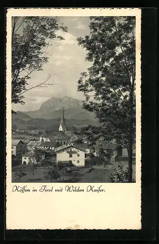 AK Kössen, Ortsansicht mit Wilden Kaiser