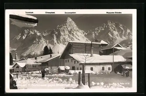 AK Lermoos, Dorfstrasse gegen Mieminger Berge