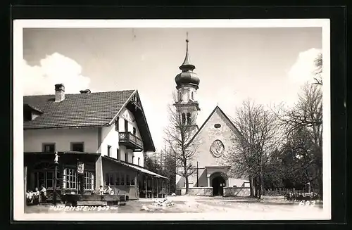 AK Judenstein, Ortspartie mit Gasthaus und Kirche