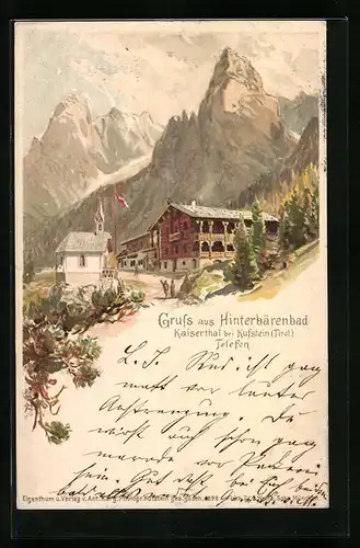 Lithographie Kaiserthal bei Kufstein, Hotel Hinterbärenbad