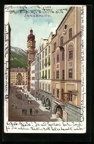 Lithographie Innsbruck, Goldenes Dachl und Stadtthurm