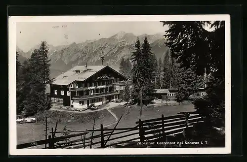AK Schwaz i. T., Alpenhof Grafenast mit Alpenpanorama