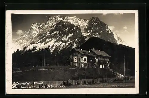 AK Ehrwald /Tirol, Gasthaus und Pension Schönruh mit Alpenpanorama