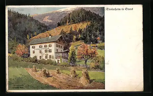 AK Stans, Tirolerheim mit Bergen und Bäumen