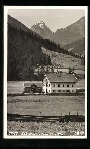 AK Gries i. Sellrain, Gasthof Post mit Alpenpanorama