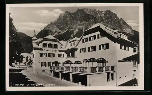 AK Lermoos, Hotel Post gegen die Zugspitze