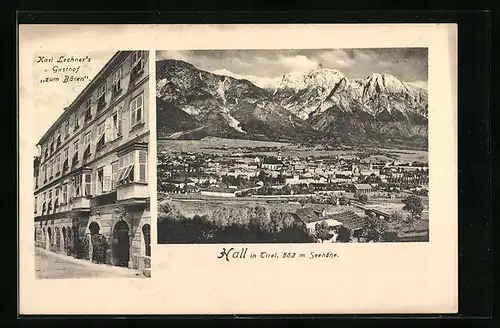 AK Hall, Karl Lechners Gasthof zum Bären, Panorama