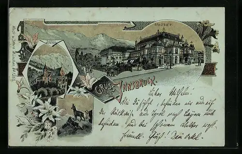 Mondschein-Lithographie Innsbruck, Stadtsäle, Schloss Weiherburg