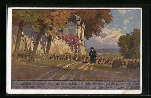 Künstler-AK Paul Hey: Herbst - Schäfer mit seiner Herde