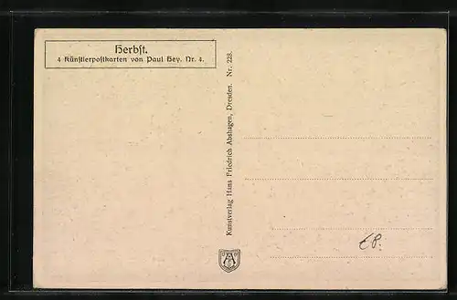 Künstler-AK Paul Hey: Herbst - Stelldichein auf einer Bank