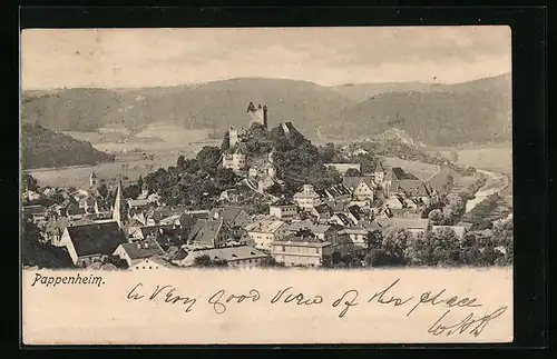 AK Pappenheim, Teilansicht mit Burg aus der Vogelschau