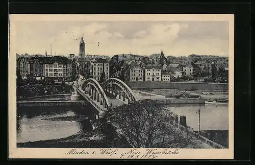 AK Minden i. W., Teilansicht mit Neuer Weserbrücke