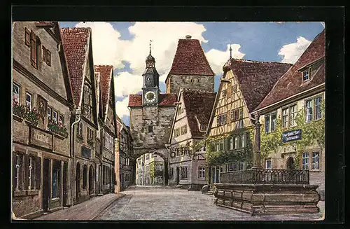 Künstler-AK Rothenburg a. T., Rödergasse mit Markusturm