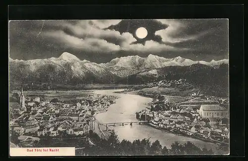 AK Bad Tölz, Teilansicht bei Mondschein