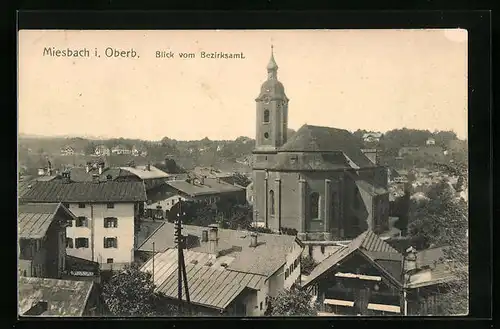 AK Miesbach i. Oberb., Blick vom Bezirksamt mit Kirche
