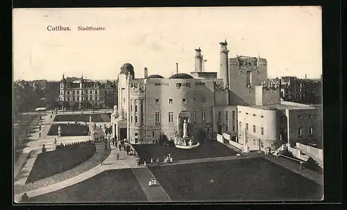 AK Cottbus, Stadttheater aus der Vogelschau