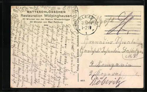 AK Bad Rehburg, Matteschlösschen mit Restauration Wölpinghausen