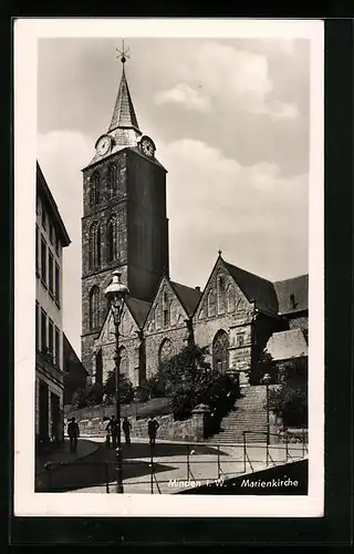 AK Minden i. W., Marienkirche mit Strassenpartie