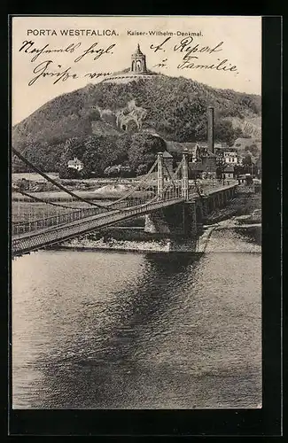 AK Porta Westfalica, Kaiser-Wilhelm-Denkmal mit Brücke