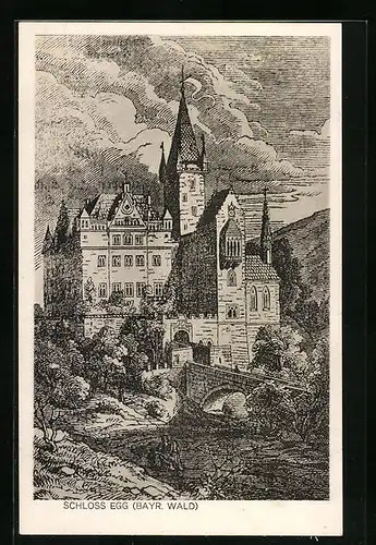 Künstler-AK Egg im Bayr. Wald, Blick auf das Schloss