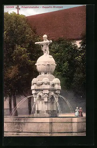 AK Friedrichshafen a. B., Ortspartie am Zeppelinbrunnen