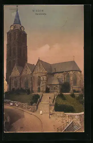 AK Minden i. W., Marienkirche im Abendrot