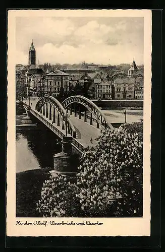 AK Minden i. W., Weserbrücke und Wesertor