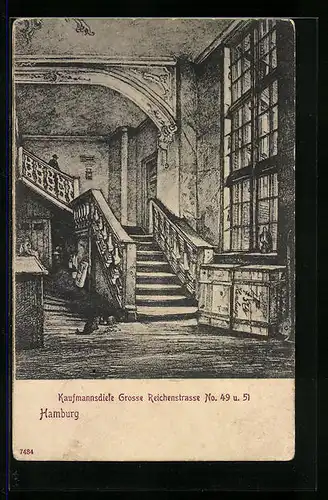 AK Hamburg, Kaufmannsdiele Grosse Reichenstrasse Nr. 49 u. 51