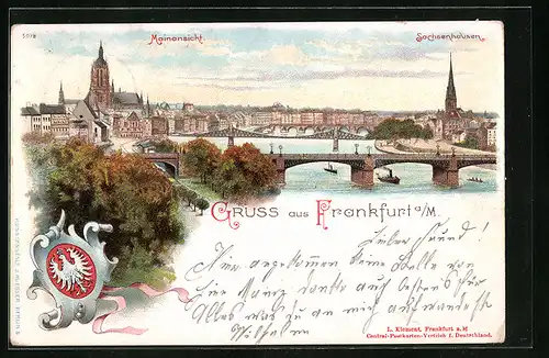 Lithographie Frankfurt a. M., Mainansicht mit Sachsenhausen
