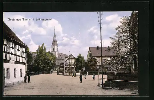 AK Thurm i. Mülsengrund, Strassenpartie mit Passanten