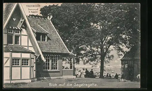 AK Travemünde, Gasthaus Seetempel A. Eggers, Blick auf die Segelregatta