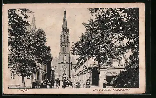 AK Crefeld, Stephanstrasse mit Stephankirche