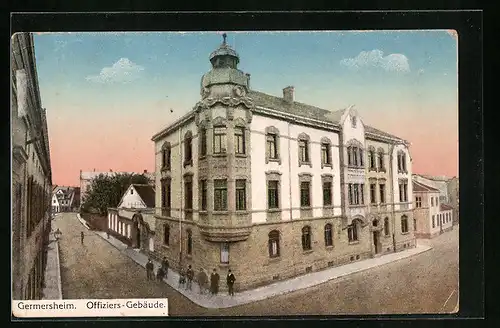 AK Germersheim, Offiziers-Gebäude mit Strassenpartie