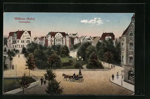 AK Mülheim /Ruhr, Goetheplatz mit Kutsche