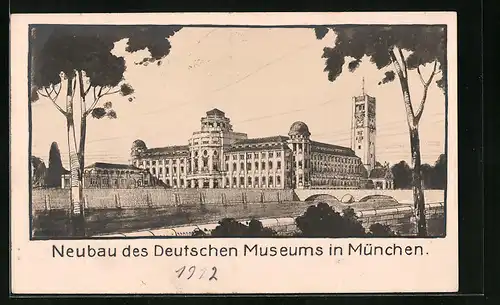 AK München, Neubau des Deutschen Museums mit Brücke