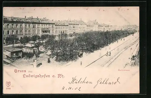 AK Ludwigshafen a. Rh., Marktstrasse mit Litfasssäule