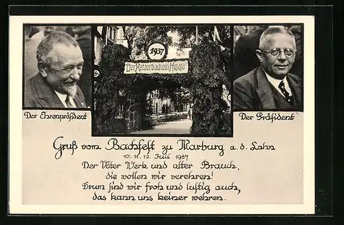 AK Marburg a. d. Lahn, Bachfest 1937, Gasthaus, Der Ehrenpräsident, Der Präsident