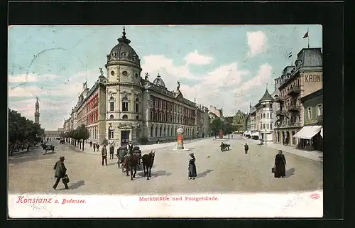 AK Konstanz a. Bodensee, Marktstätte und Postgebäude