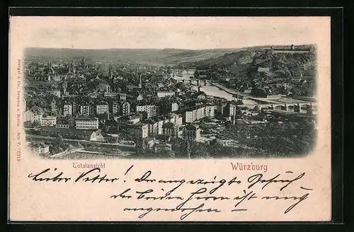 AK Würzburg, Totalansicht mit Burg