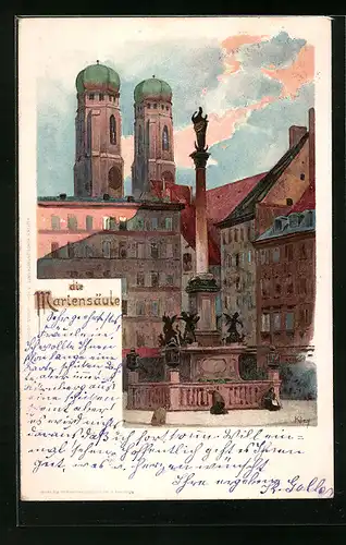 Künstler-AK Heinrich Kley: München, Die Mariensäule