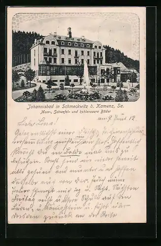 AK Schmeckwitz bei Kamenz /Sa., Johannisbad mit Springbrunnen