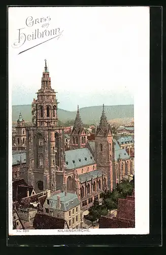 Künstler-AK Heilbronn, Kilianskirche aus der Vogelschau