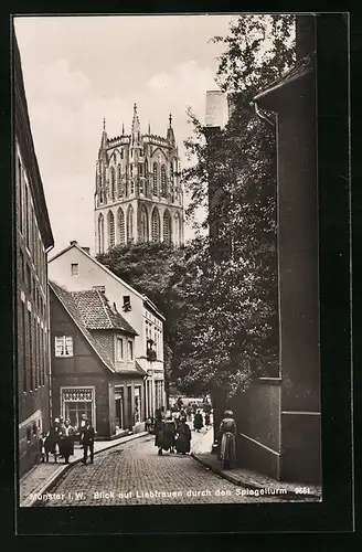 AK Münster i. W., Blick auf Liebfrauen durch den Spiegelturm