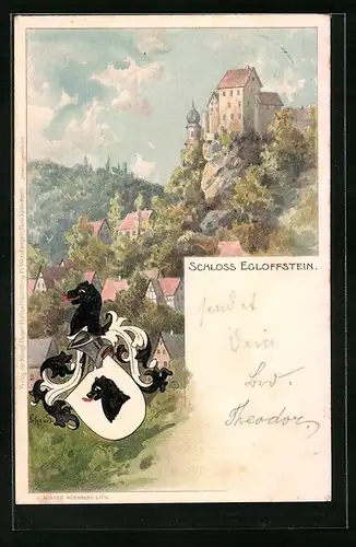 Lithographie Egloffstein, Schloss mit Umgebung