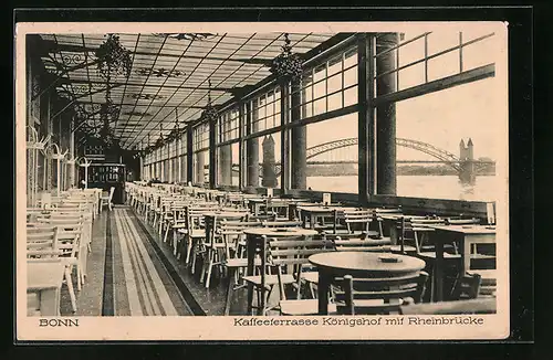 AK Bonn, Kaffeeterrasse Königshof mit Rheinbrücke