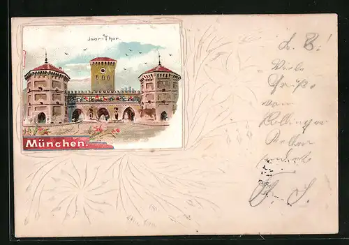 Papierkunst-AK München, Isartor, Strassenpartie