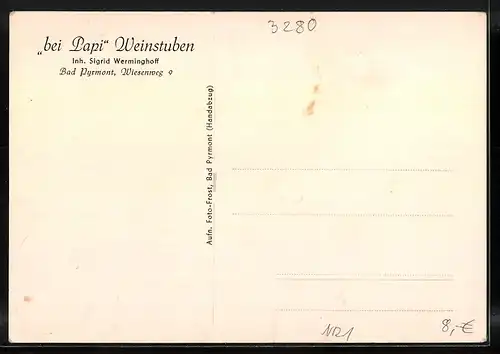 AK Bad Pyrmont, Gasthaus - Weinstube Bei Papi, Innenansicht, Wiesenweg 9