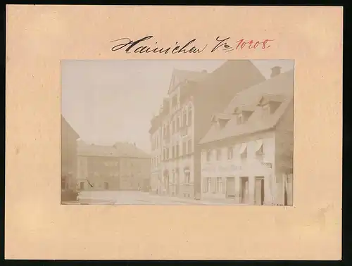 Fotografie Brück & Sohn Meissen, Ansicht Hainichen, Bäckerei Reinhold Starke mit Blick zum Neumarkt