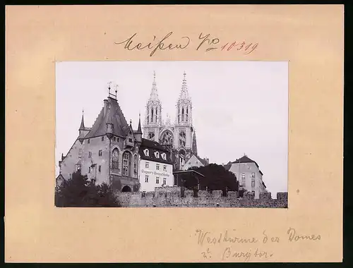 Fotografie Brück & Sohn Meissen, Ansicht Meissen i. Sa., Wagner's Weinschänke & Westtürme des Doms