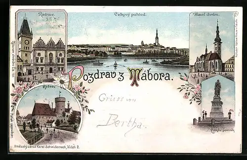 Lithographie Tabor, Radnice, Kotnov, Zizkuv pomnik